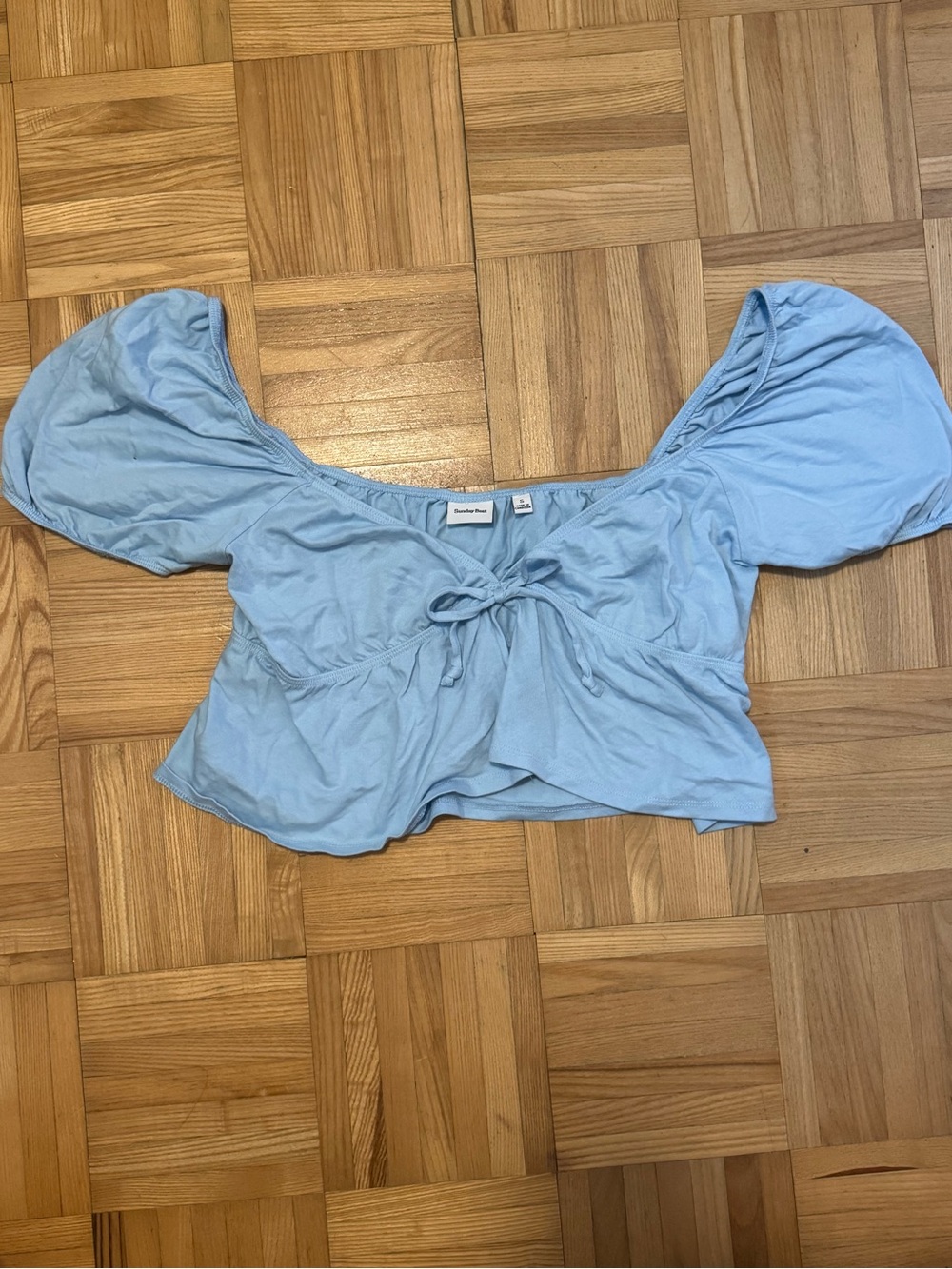 Sunday Best Light Blue Puff Sleeve Crop Top